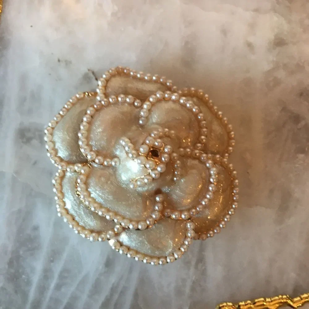 Pearl Camellia Flower Brooch Pin Ivory White Couture Style